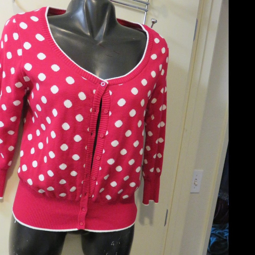 SUNNY LEIGH CARDIGAN*MEDIUM*RED AND WHITE*cotton